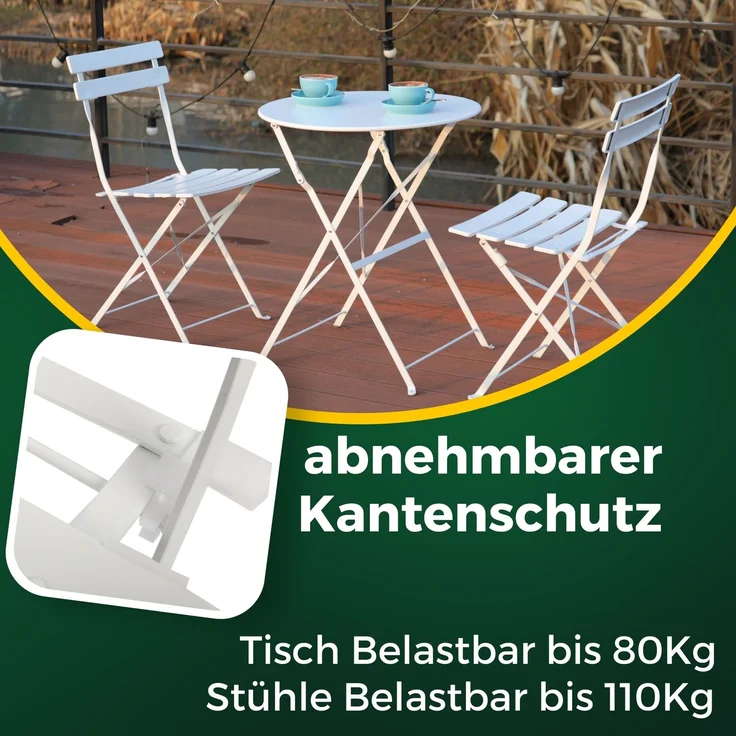 Albatros Bistroset 3-teilig Weiß – Bistrotisch mit 2 Stühlen – klappbare Stühle und Tisch aus robustem Metall – optimal als Balkonmöbel Set oder Gartenmöbel in modernem Design – Bild 5