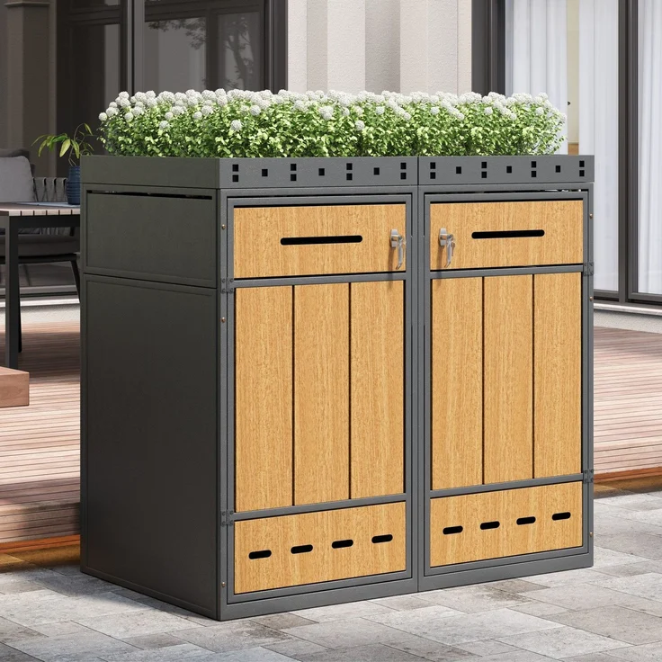 Mülltonnenbox, Mülltonnenunterstand mit Hochbeet, 120L 240L, wetterfest, Container, Abfallbehälter, Tonnenhaus, Gartenbox, abschließbare Müllbox (2 Tonnen) – Bild 4
