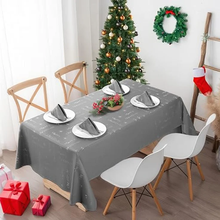Emma Barclay Weihnachtstischdecke, rechteckig, maschinenwaschbar, Weihnachts-Tischdecke in Rot mit silbernem Schneeflocken-Design, 178x274 cm – Bild 3