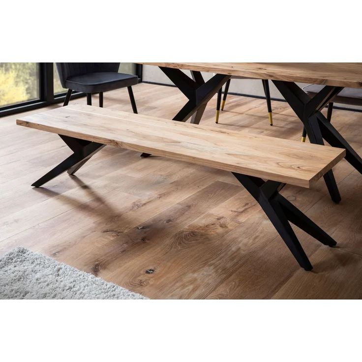 FineBuy Esszimmerbank Akazie Massivholz Metall Loft-Style, Esstischbank Holzbank Massiv ohne Lehne, Küchenbank Essbank Industrial, Sitzbank Esszimmer – Bild 2