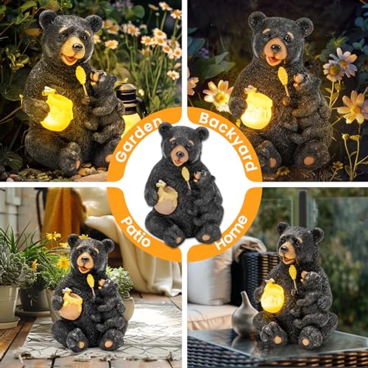 GIGALUMI Solar Statuen Gartendeko, Bär Mutter und Bär Kind umarmen Sich, Geburtstagsgeschenk für Frauen, Geschenke für Mama, Wetterfest Gartendeko für Terrasse, draußen, Hof – Bild 2