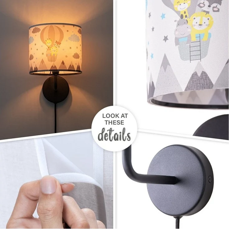 Paco Home Wandleuchte Cosmo 343, ohne Leuchtmittel, Lampe Kinderzimmer Stecker âˆ…18cm Heißluftballon Tiere Kabel 3m E14 – Bild 2