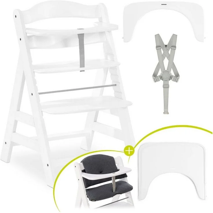 Hauck Hochstuhl Alpha Plus White, Holz Kinderhochstuhl verstellbar mit Essbrett Wooden Tray & Sitzkissen – Bild 5