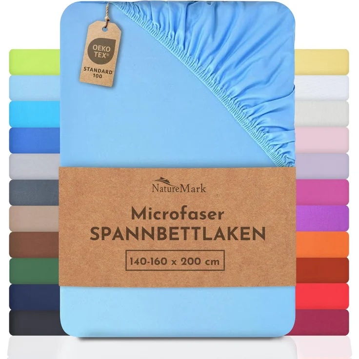 NatureMark - Mikrofaser SPANNBETTLAKEN zum Sparpreis! viele Größen und Farben Markenware (140x200-160x200 cm, hell blau)