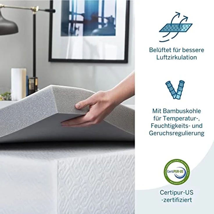 LUCID Memory Foam Matratzen Topper 90x190 cm mit Bambuskohle, 7,5 cm dicke Matratzenauflage 90x190 cm – Bild 4