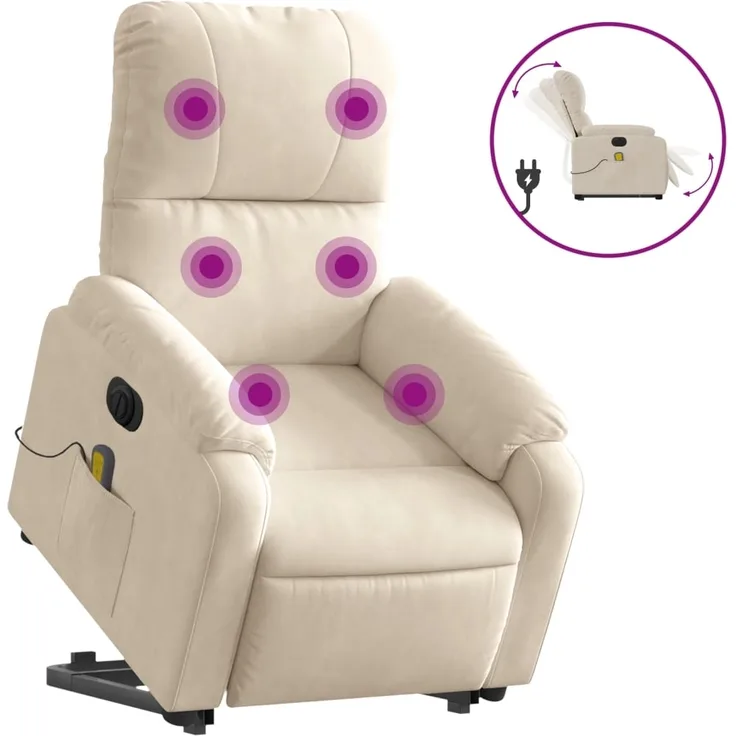 vidaXL Massagesessel Aufstehhilfe Elektrisch Beige Mikrofasergewebe 3204955