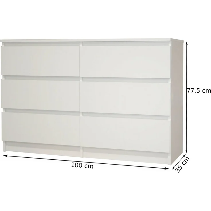 Home Collective Kommode weiß mit sechs Schubladen, Schlafzimmer Flur, Schrank, Sideboard, Highboard, Breite 120 cm Höhe 77cm – Bild 2