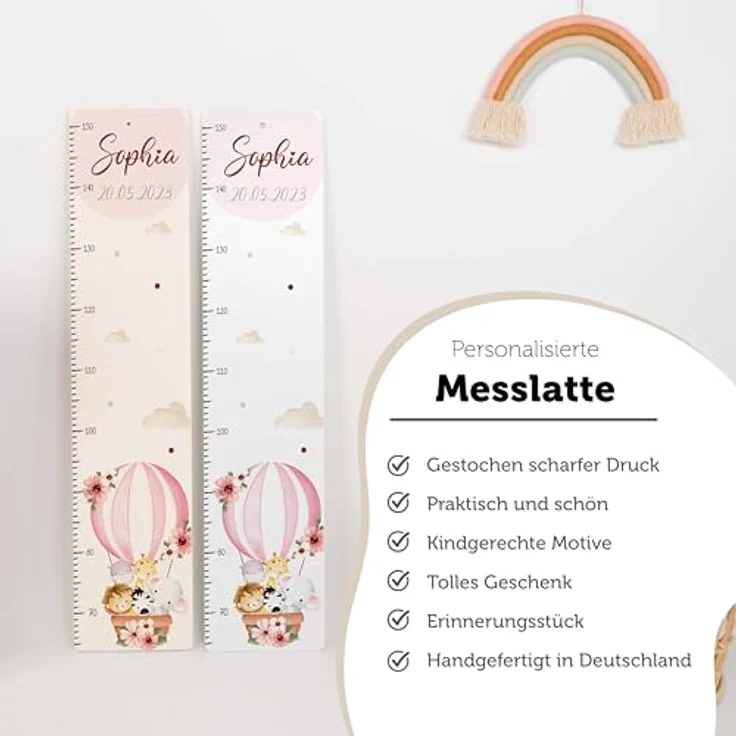 KIDSMOOD - Messlatte für Kinderzimmer Personalisiert, 70-140 cm - Messlatte Kinder Holz personalisiert Mit Namen für Baby- & Kleinkinderzimmer - Individuelles Geschenk für Kinder und Babys zum Geburt – Bild 8