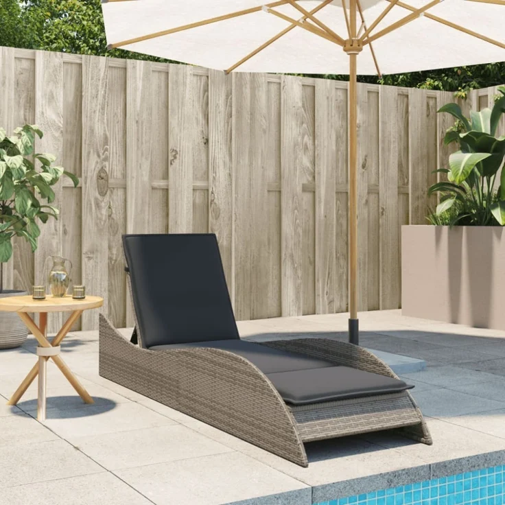 vidaXL Sonnenliege mit Auflage Grau 60x205x73 cm Poly Rattan 368280 – Bild 8