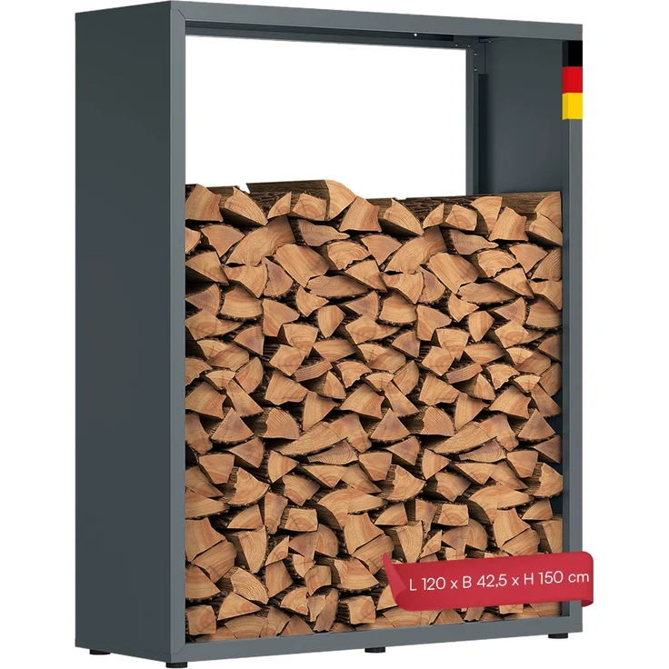STEELSØN ‚Keid’ Kaminholzregal 150x120x42,5 cm, Brennholz Regal für innen/außen, rostfrei & wetterfest, stabil aus Metall, anthrazit – Bild 1