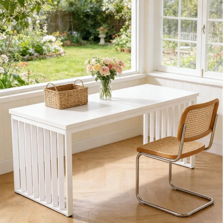 Schreibtisch mit MDF-Platte und Metallgestell, für 2 Personen, 180x60x76 cm, Weiß