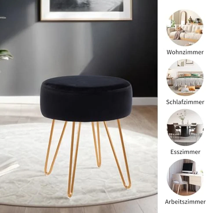 Duhome Hocker, Sitzhocker Rund Hocker Samt oder Stoff Lederoptik Schemel Metallbeine – Bild 9