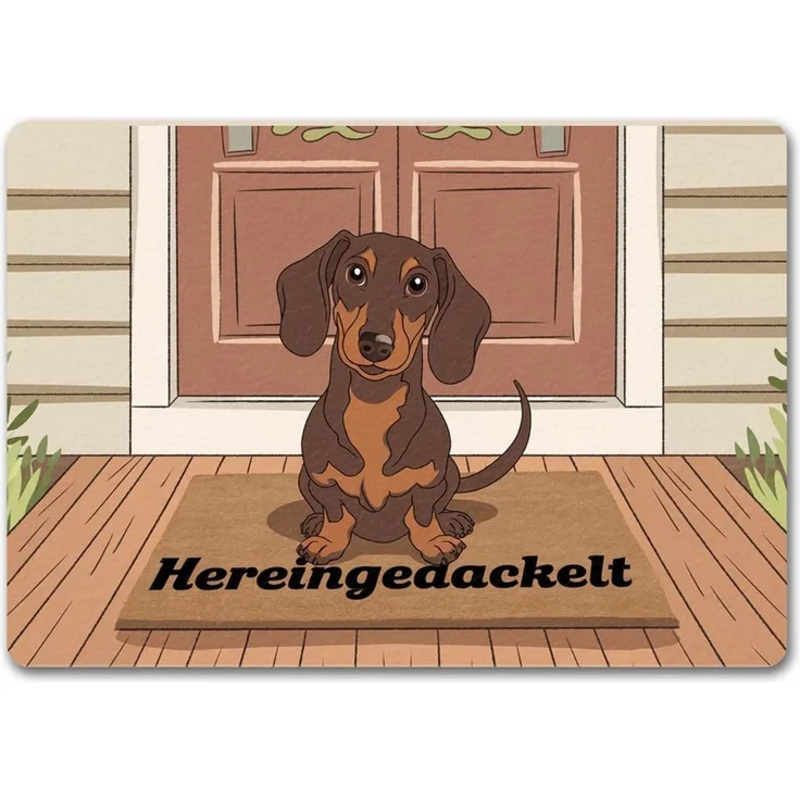 speecheese Fußmatte Hereingedackelt Dackel Fußmatte in 35x50 cm ohne Rand für Liebhaber