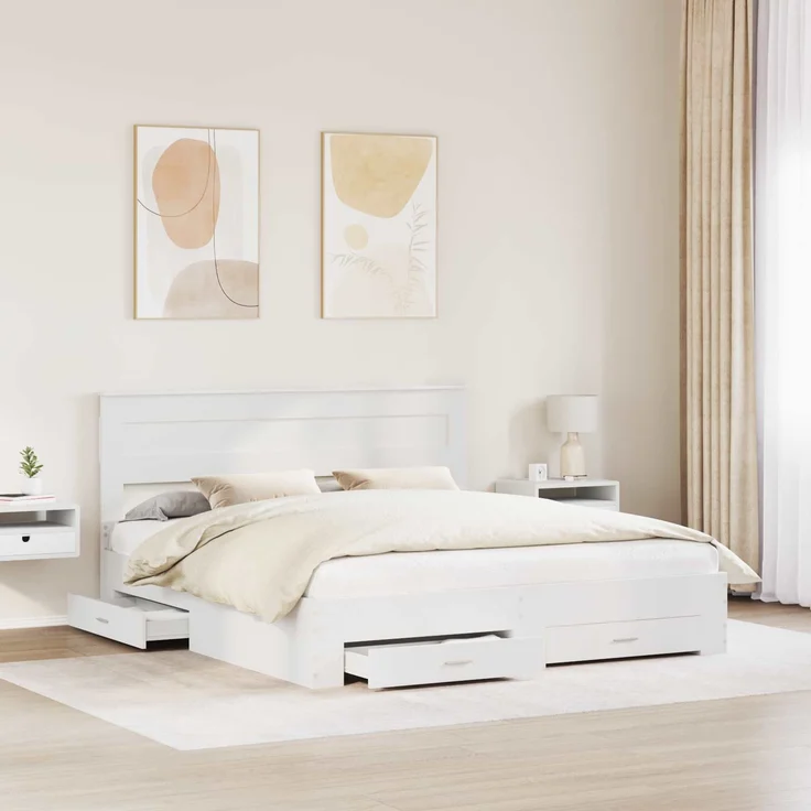vidaXL Bettrahmen mit Kopfteil Weiß 180 x 200 cm Holzwerkstoff 3409958 – Bild 2