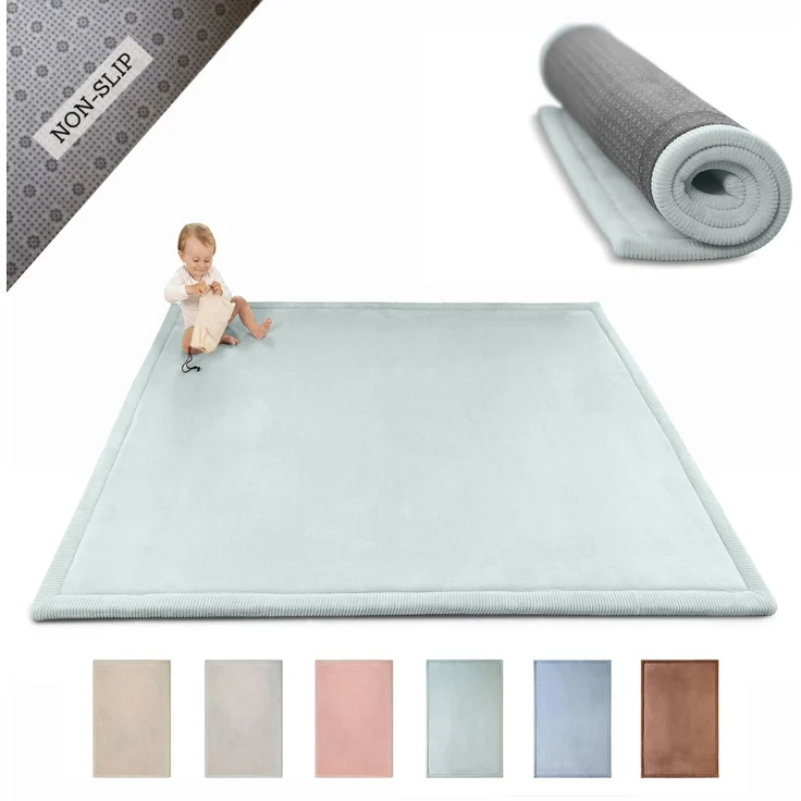 Wolkenweiche Spielmatte Baby 200x150x2,5cm, grün – Kinderzimmer Teppich mit hochwertigem Memory-Schaum – Krabbelmatte Baby mit Rutschfester Unterseite – Krabbeldecke, Kinderteppich, Tatami Matte – Bild 3