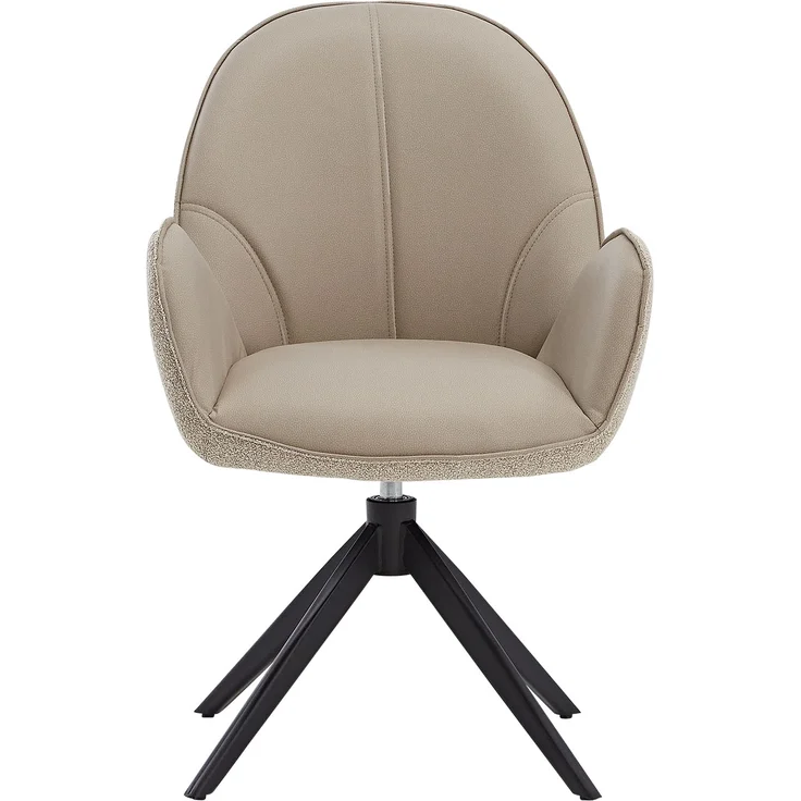 Esszimmerstuhl Drehbar Polsterstuhl mit Armlehne Bouclé Leder Beige Drehstuhl Esszimmer Sessel Modern Armlehnenstuhl – Bild 8