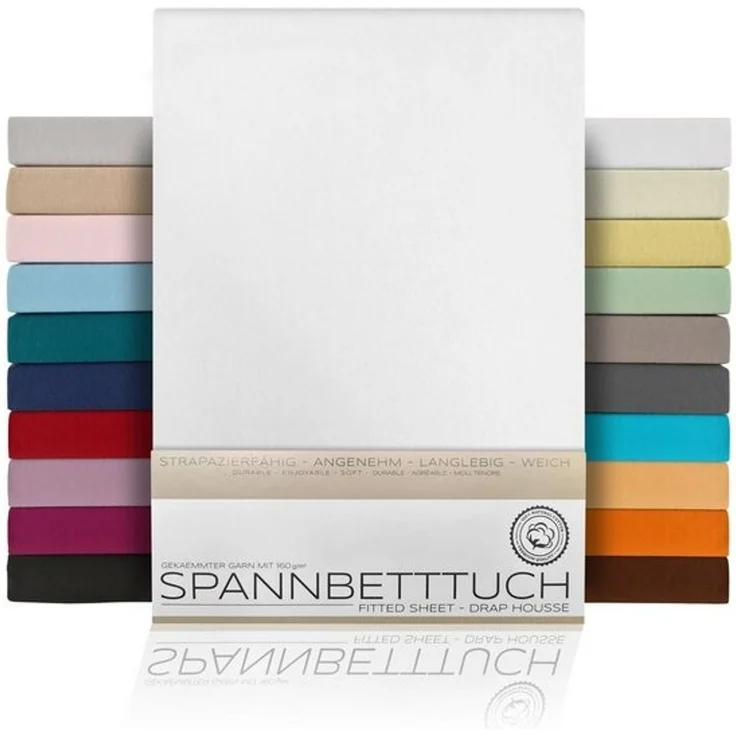 Beautex Spannbettlaken, Gummizug: rundum, (1 Stück), gekämmte Baumwolle Premium Jersey, 160g/m², Weiß, Standard - 140 x 200 x 30 cm – Bild 4