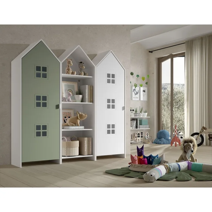 Kleiderschrank >CASAMI BRUGES< in Korpus Weiß / Front Grün u. Weiß, MDF