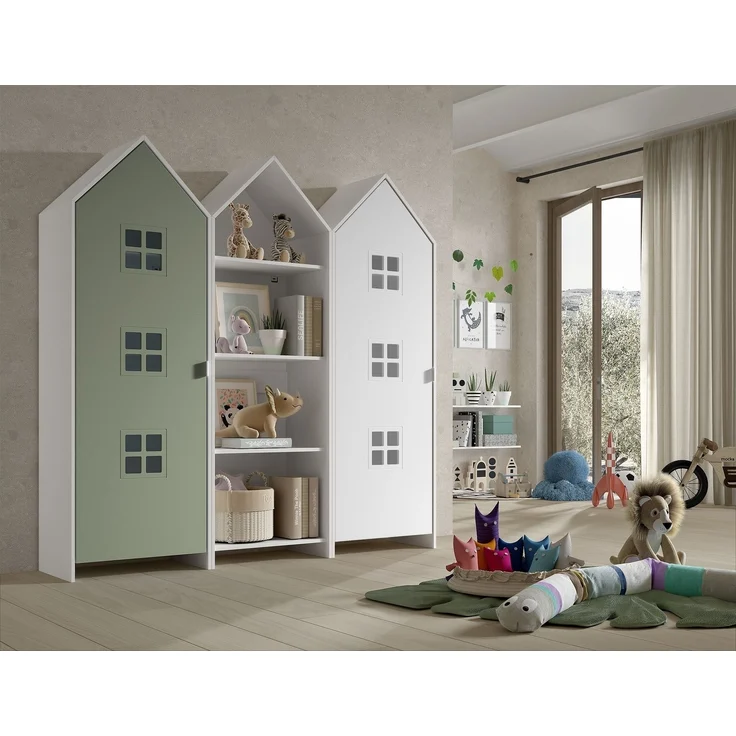 Kleiderschrank >CASAMI BRUGES< in Korpus Weiß / Front Grün u. Weiß, MDF – Bild 1