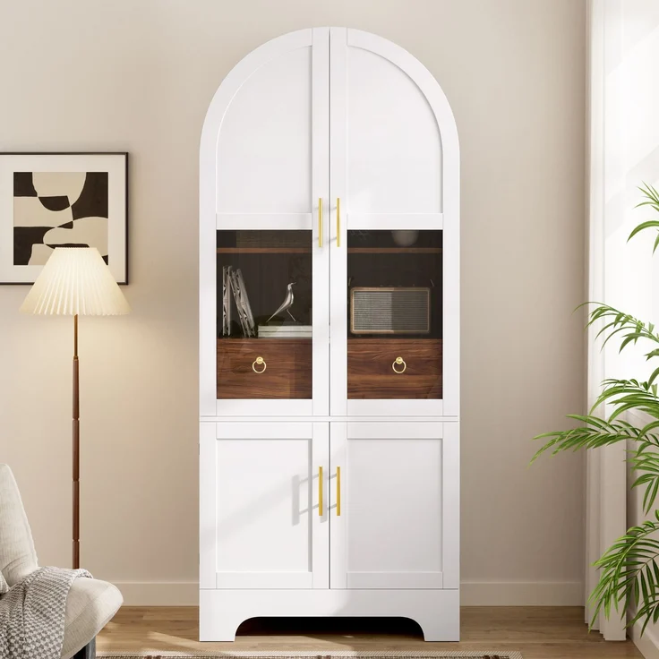Vitrine 76 x 40 x 180 cm aus MDF und Spanplatte, mit Bogenfront, Glas und LED-Beleuchtung – Bild 1