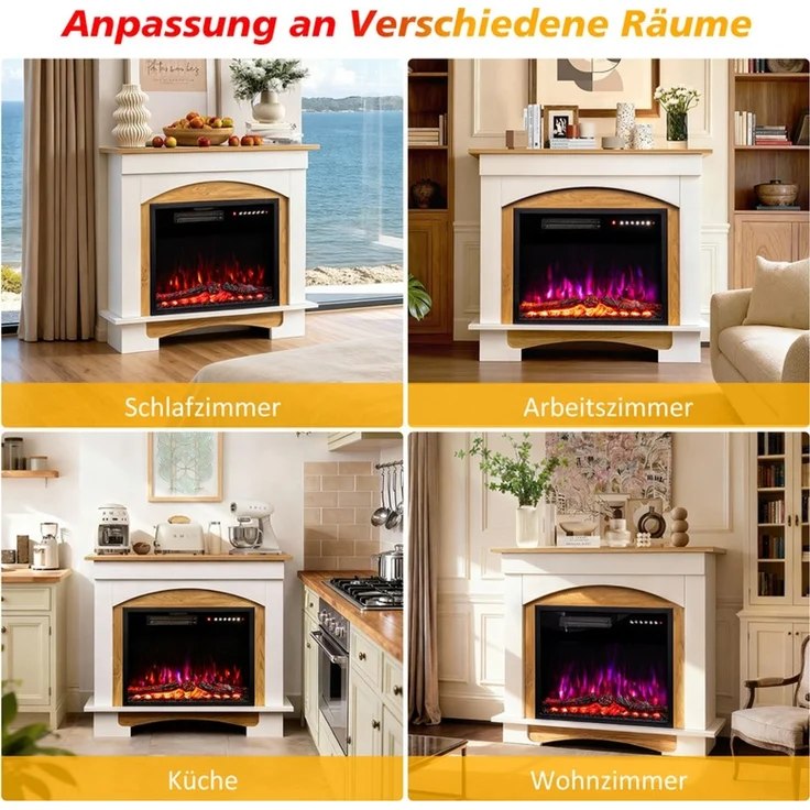 HOMAVO Elektrokamin mit Schrank, 23" 1000W/2000W Heizung, 3D-Flammeneffekt, Schrankgröße: 70 x 30 x 80cm, Fernbedienung, Timer – Bild 7