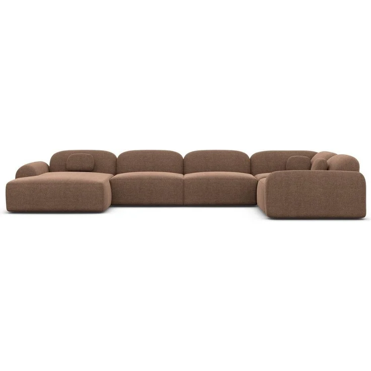 Sofa Dreams Wohnlandschaft Barcelona U Form Stoffsofa 6-Sitzer, Lounge Couch Strukturstoff Braun Ottomane links – Bild 3