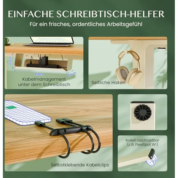 FLEXISPOT Höhenverstellbarer Schreibtisch 180x80 cm mit 2 Motoren & 25MM einteiliger Tischplatte,ergonomischer Bürotisch - Walnussbraun, Mousseweiß Gestell – Bild 10
