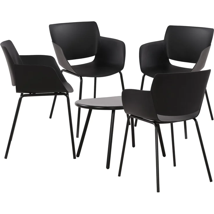 CLP Sitzgruppe Velvena Set Tisch Velva Stühle Alpena wetterfest und UV-beständig - Farbe:schwarz;Set-Inhalt:4 Stühle – Bild 1