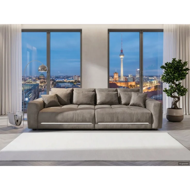 Big-Sofa Lounge Couch 294cm RGB-LED-Beleuchtung Federkern Mikrofaser in Hellgrau – Bild 2