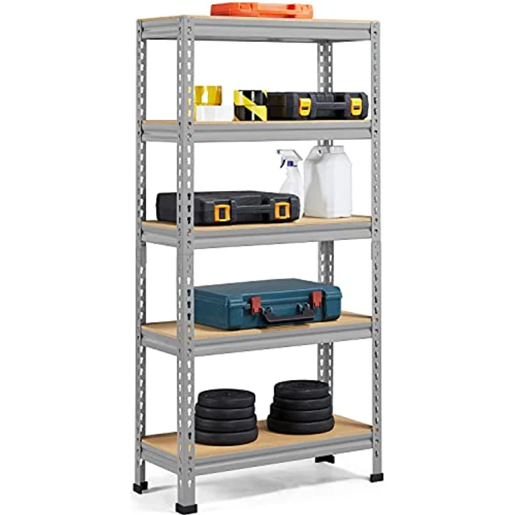Yaheetech 5 Böden Schwerlastregal 70 cm breit, Speisekammer Regal Lagerregale, Kellerregal Metall, Werkzeugregale, hell grau – Bild 2