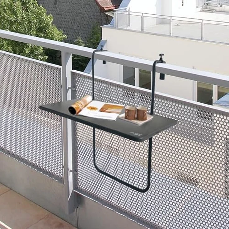 Aktive 61034 - Balkon-Klapptisch mit mehreren Positionen zum Aufhängen | Balkontisch klappbar 60x40 cm | Balkon-Hängetisch aus Stahl und Holz | 3 Positionen, trägt max. 20 kg – Bild 2