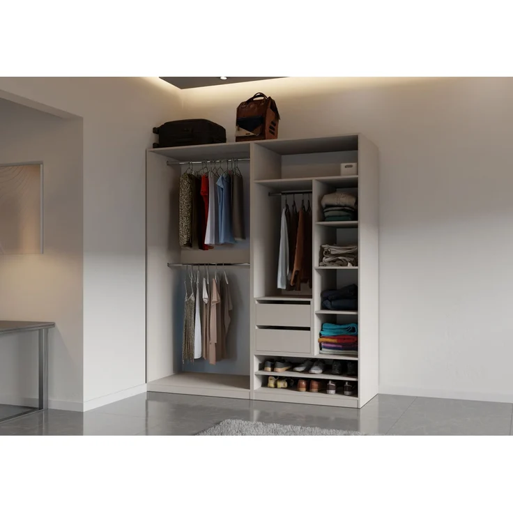 Marmex Möbel TRES SET C offener Mehrzweckschrank-Set für Schlafzimmer, Ankleidezimmer, modularer Kleiderschrank mit Einlegeböden und Kleiderstangen, laminierte Spanplatte, graubeige cashmere, 190x206x51 cm – Bild 1