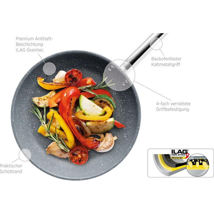 Beschichtete Bratpfanne 32 cm in Gastronomie-Qualität, robuste Pfanne mit hochwertiger Granitec Antihaft Versiegelung, geeignet für Induktion – Bild 3