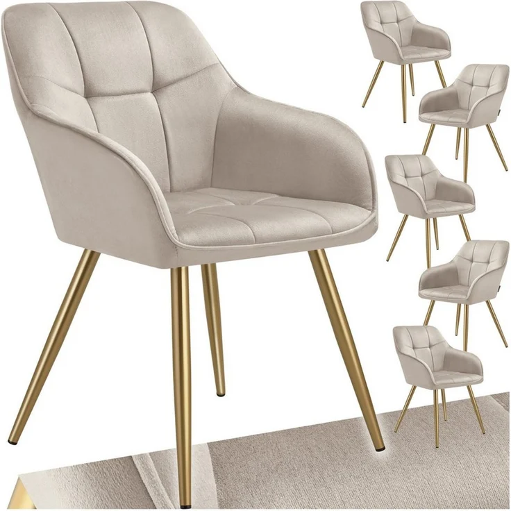tectake Esszimmerstuhl Marilyn (6er Set, 6 St), gepolstert, in Samtoptik, gesteppt – Bild 1