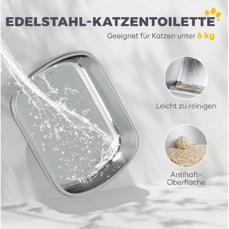 Katzentoilette 52,4×41,3×39,8 cm aus Edelstahl in Dunkelgrau mit abnehmbarem Deckel und Streuschaufel – Bild 2