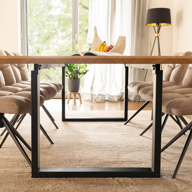 HOME DELUXE Essgruppe Eckig AVENCIA inkl. U-Fuß - 240 x 120 cm Fishbone Oak 8 Stühle Creme – Bild 2