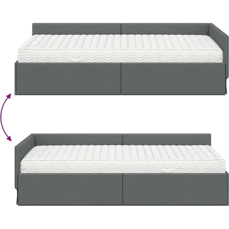 vidaXL Eckbettgestell mit Matratze 2 stk. Dunkelgrau 90 x 190 cm Stoff 3393590 – Bild 12