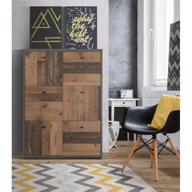 FORTE Best Chest Kommode, Holzwerkstoff, Grau/Braun, 77,1 x 112,5 x 29,6 cm