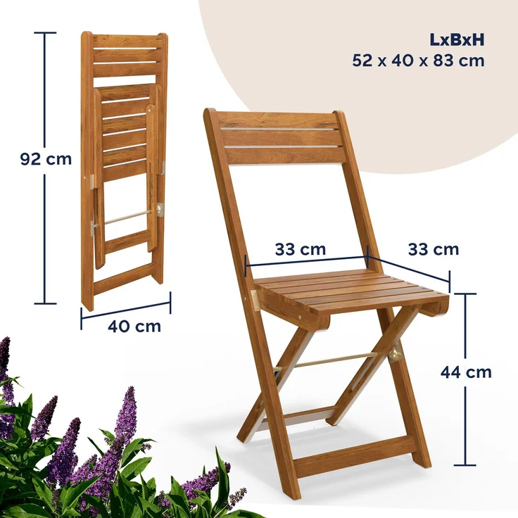 Casaria Balkonset für 2 Personen wetterfest, Akazie braun, 58 x 60 x 71 cm – Bild 7