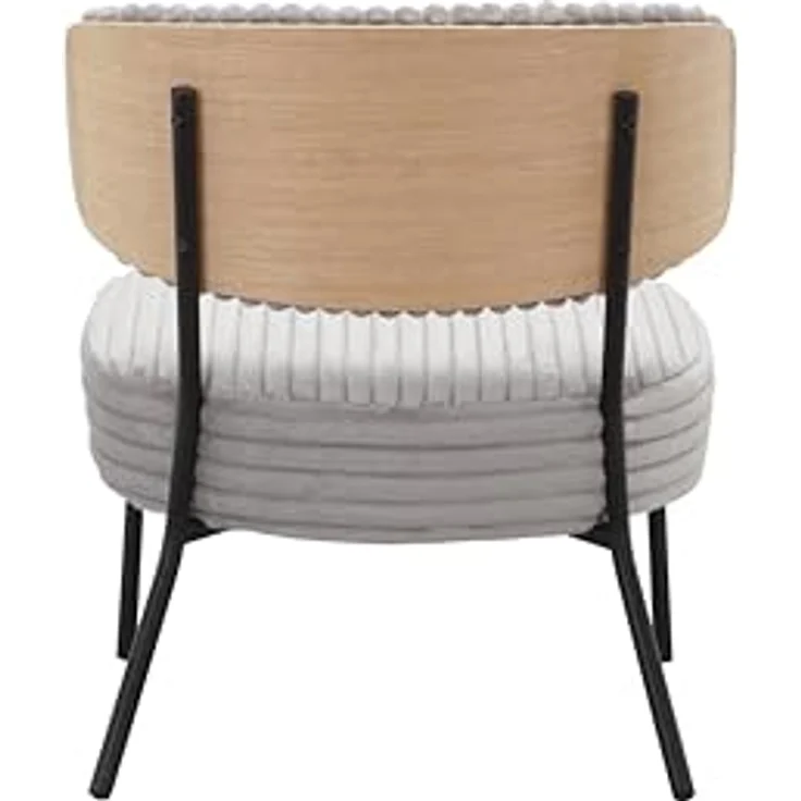 Jerry Lounge Sessel mit Hocker, Cord Stoff Hellgrau, Relaxsessel mit schwarzem Metallgestell und Bugholz-Details, moderner Loungesessel für Wohnzimmer und Büro, 65 x 65 x 76 cm – Bild 6
