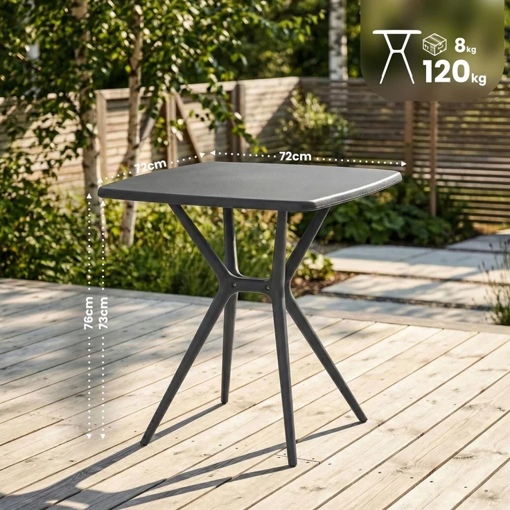 CLP Gartentisch Becky eckig 72 x 72 cm wetterfest winterfest UV-beständig,dunkelgrau – Bild 2