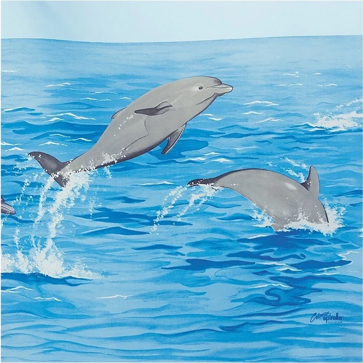 spirella Duschvorhang NEMO Breite 120 cm, Premium Textil-Duschvorhang, 100% Polyester, Made in Europe, wasserabweisend, Anti-Schimmel-Effekt, waschbar 30°, Delfin Motiv, Farbe acqua blau, Größe 120 x 200 cm – Bild 2