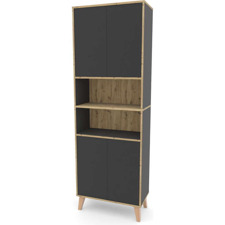 Badschrank MORENA mit 4 Türen und 2 offenen Fächern, Grau/Eiche