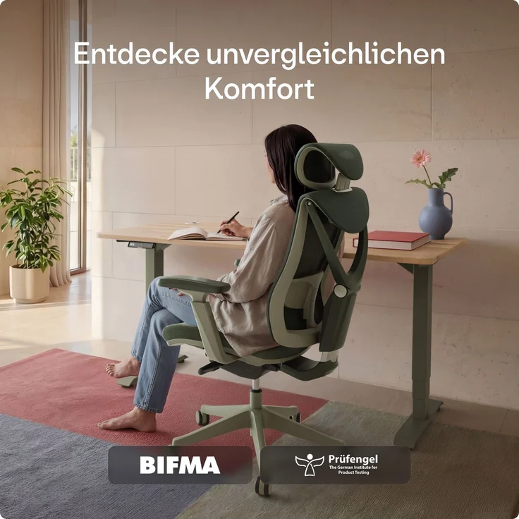 Desktronic Bürostuhl Verstellbarer Ergonomischer SitPro, Grün 3-Dimensional Armlehne, Integrierte 5-Wege-Lendenwirbelstütze – Bild 3