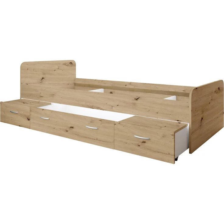 Bradford Modernes Einzelbett mit 3X Schubkästen 90 x 200 cm - Praktisches Jugendzimmer Kojenbett in Artisan Eiche - 95 x 66 x 204 cm (B/H/T) – Bild 5