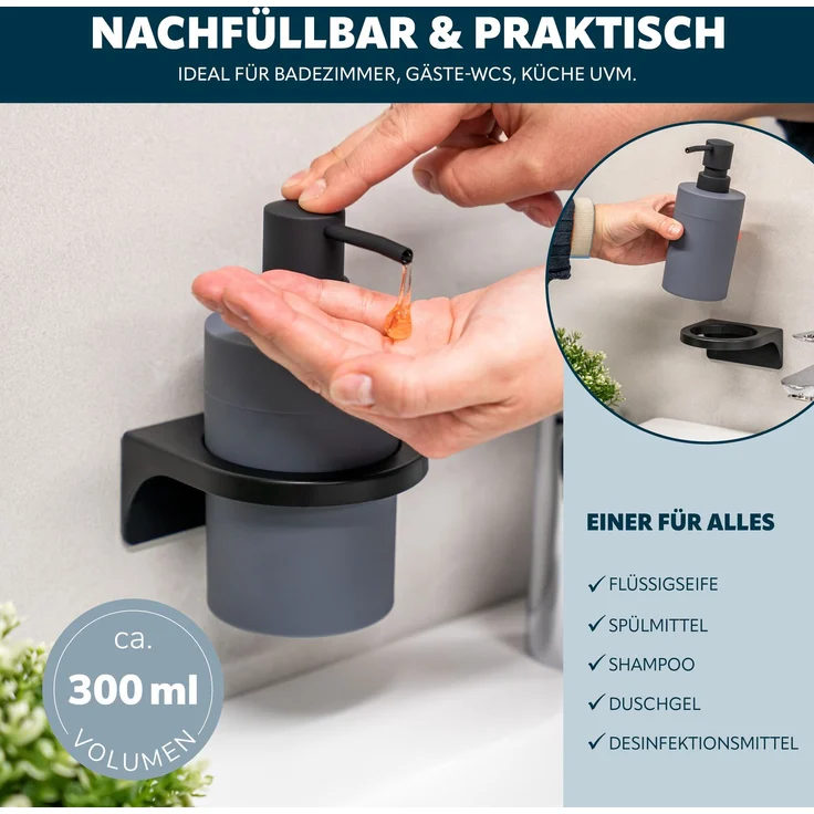 bremermann Bad-Accessoires Set SAVONA 4tlg. bestehend aus 1x Seifenspender, 1x Becher, 1x WC-Garnitur, 1x Kosmetikeimer aus Kunststoff in Grau – Bild 4