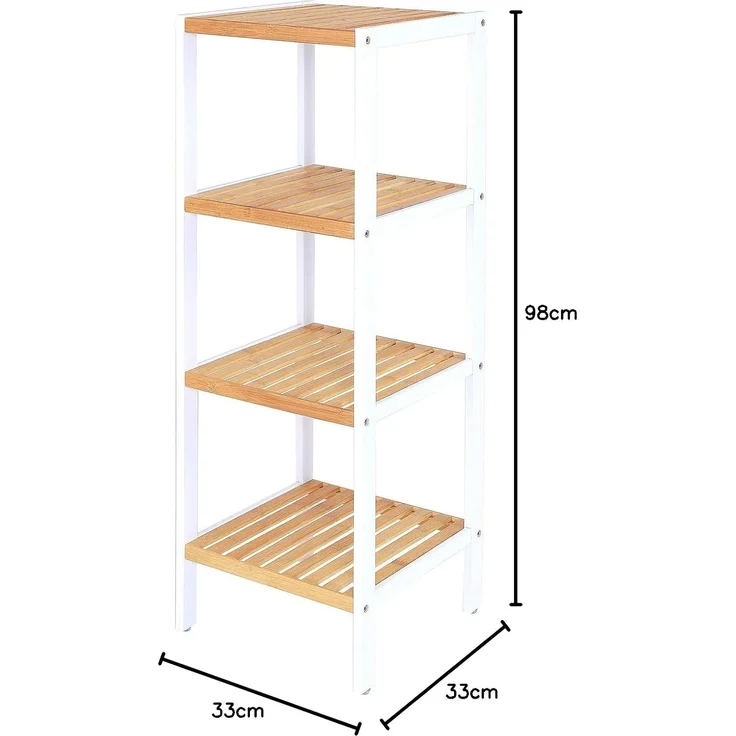 dibea Regal Regal aus Bambus, Badezimmerregal, Wohnzimmerregal, Küchenregal, mit 4 Ablageflächen, 33 x 33 x 98 cm – Bild 8