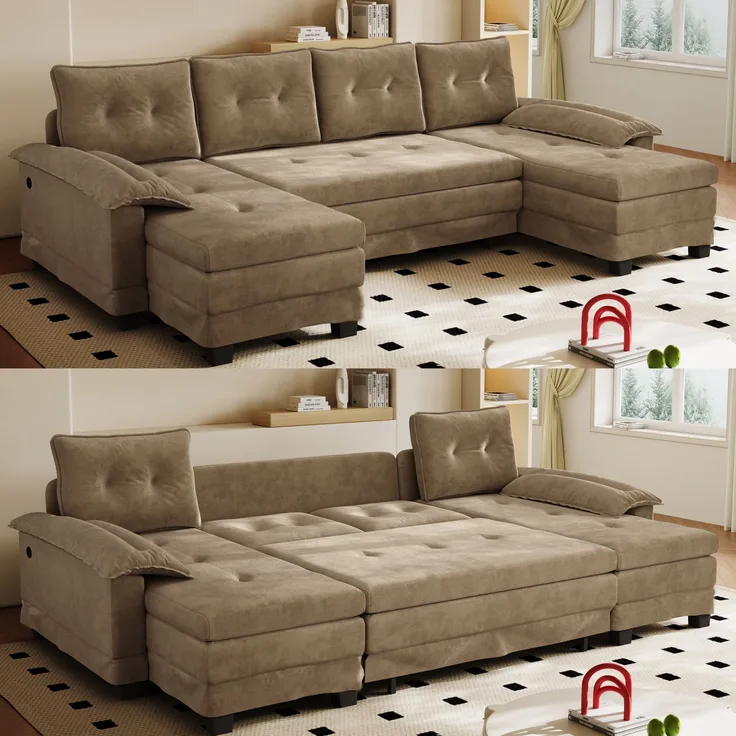 ZUBALIYA Schlafsofa 127x87 cm, mit USB - Anschluss, mit Ausziehbett, mit Chenille - Bezug, mit Samtbezug, modular aufgebaut, Weiß