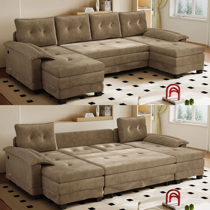 ZUBALIYA Schlafsofa 127x87 cm, mit USB - Anschluss, mit Ausziehbett, mit Chenille - Bezug, mit Samtbezug, modular aufgebaut, Weiß – Bild 1