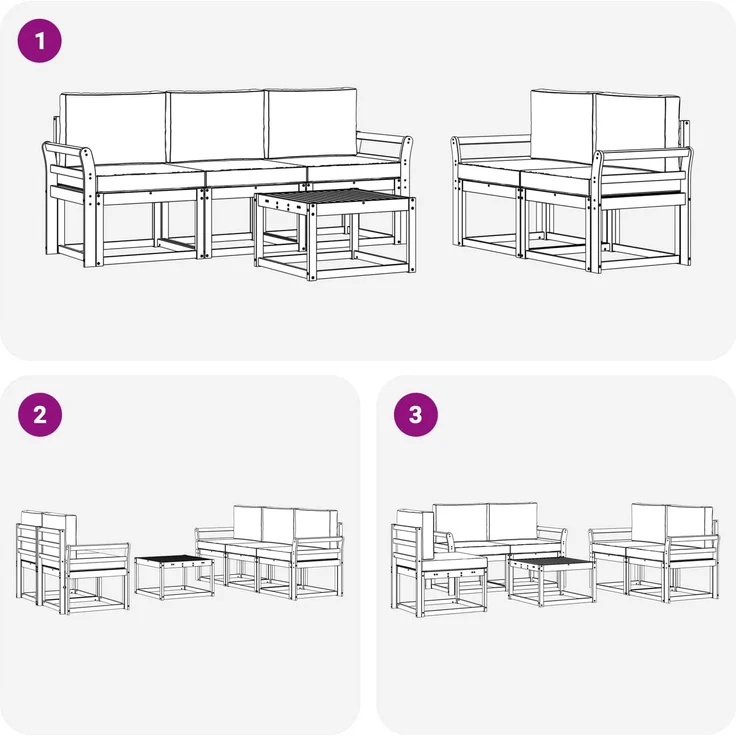 vidaXL Outdoor-Sofagarnitur mit Kissen 6 pcs Natur und Creme 3366008 – Bild 7